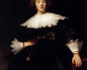 伦勃朗 : Portrait Of A Young Woman With A Fan