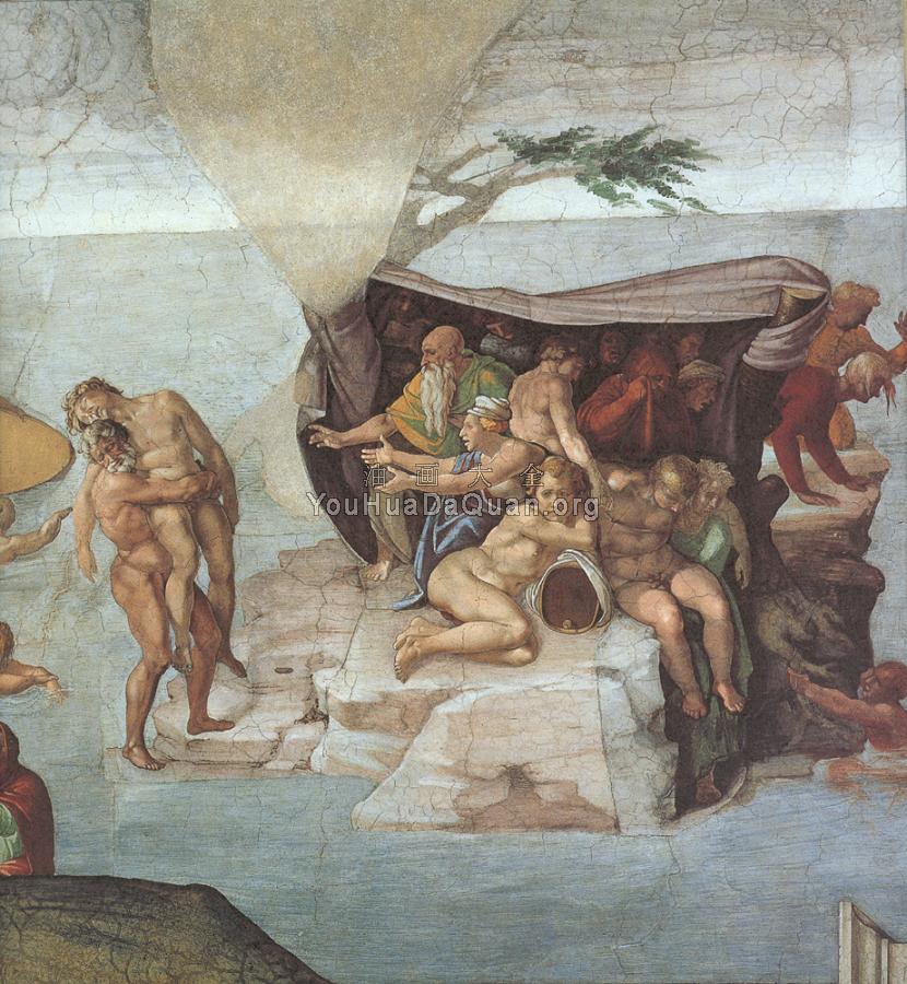 Ceiling of the Sistine Chapel, Genesis, Noah 7-9, The Flood, right view - 米开朗基罗