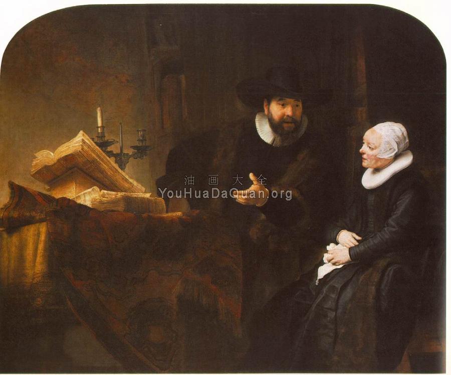 Portrait of the Mennonite preacher Cornelius Claesz Anslo and his wife Aeltje Gerritsdr Schouten - 伦勃朗