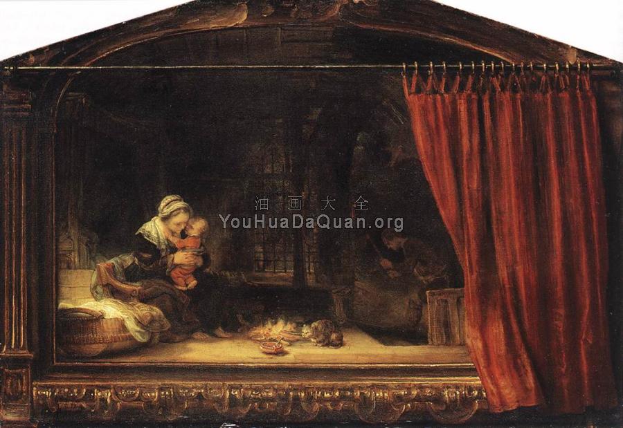 The Holy Family with a Curtain - 伦勃朗