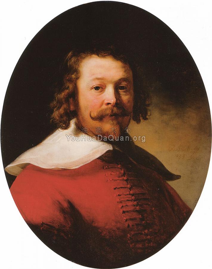 Portrait of a bearded man, bust length, in a red doublet - 伦勃朗